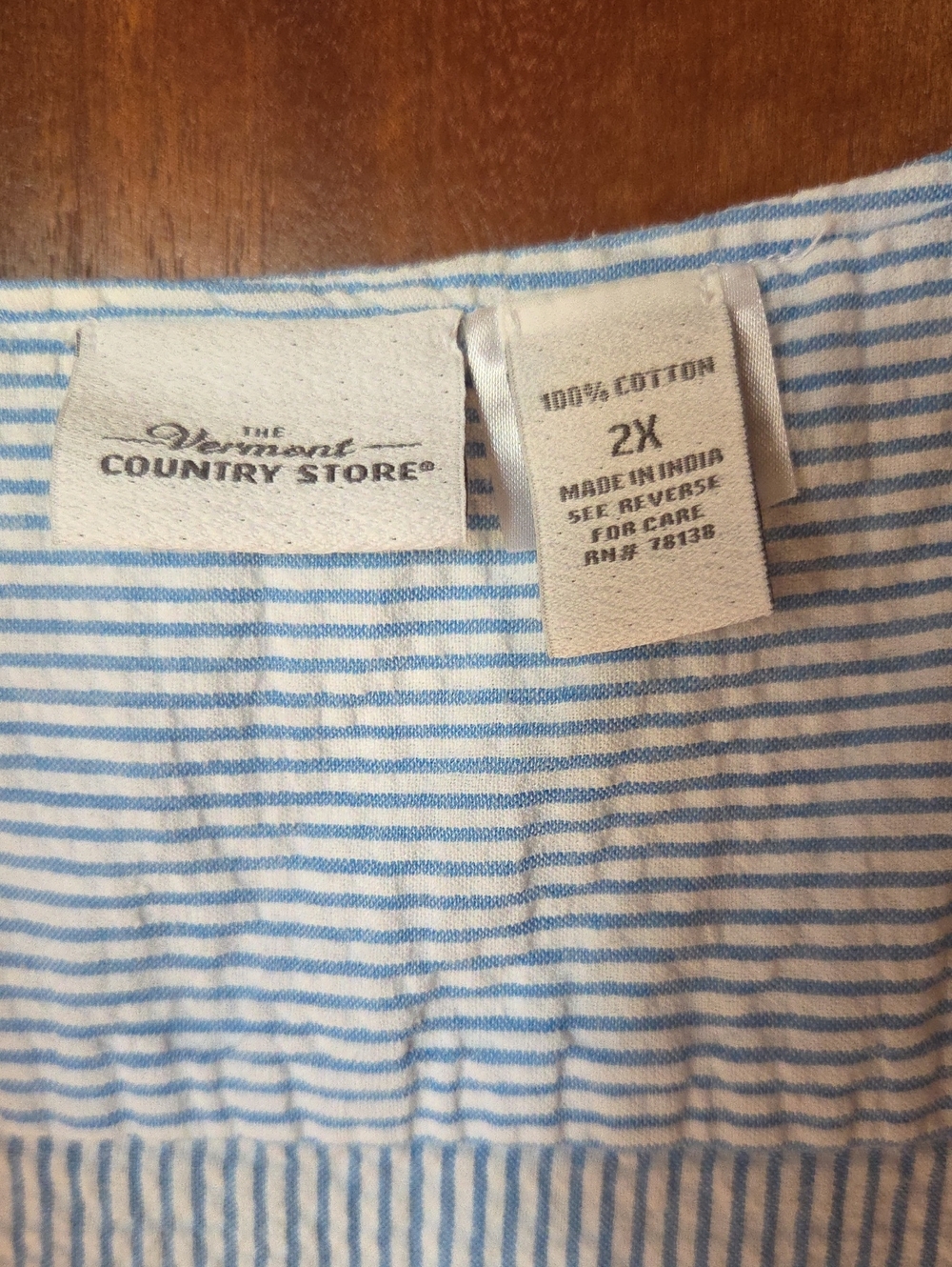 Vermont Country Store Blue & White Striped Seersucker Midi Dress - 2X